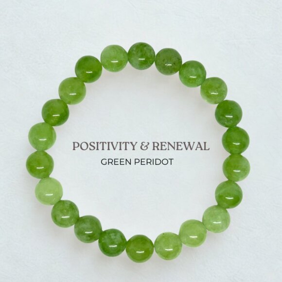 Green Peridot Gemstone Beaded Bracelet - 8mm Stretchy Crystal Jewelry - Picture 3 of 11